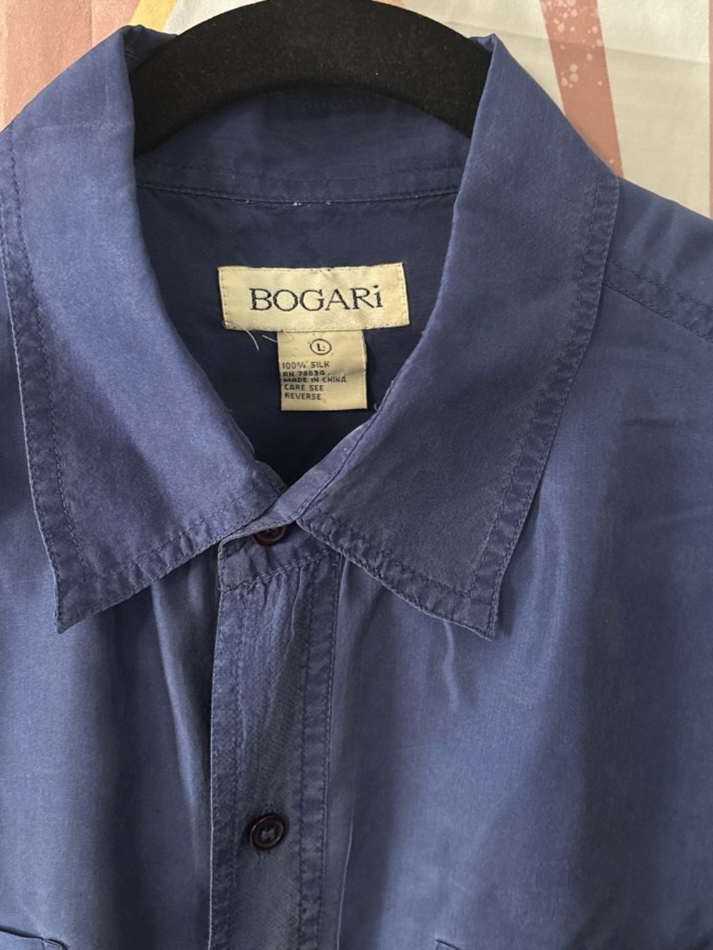 Bogari y2k Men's Navy Long-Sleeve Button-Front silk Dress Shirt - Picture 5 of 7